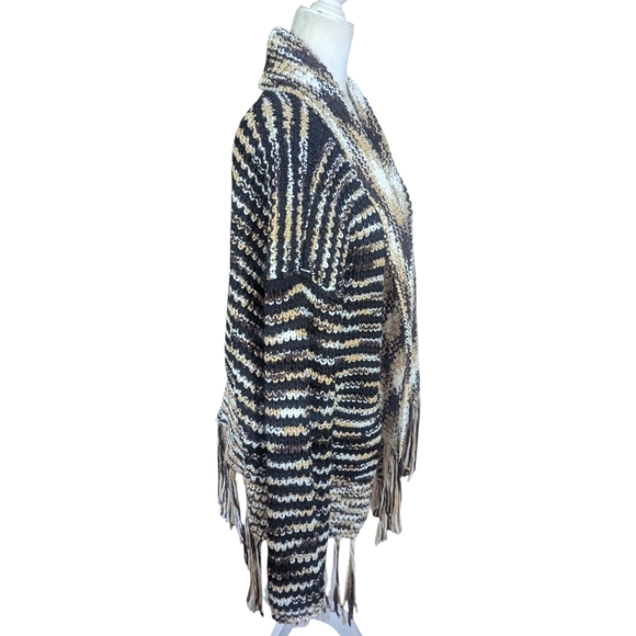 Bohemian Neutral Chunky Knit Festival Hippie Vibes Fringe Cardigan By POL Sz M - Picture 5 of 16